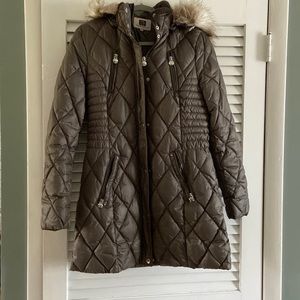 Winter coat with faux fur hood